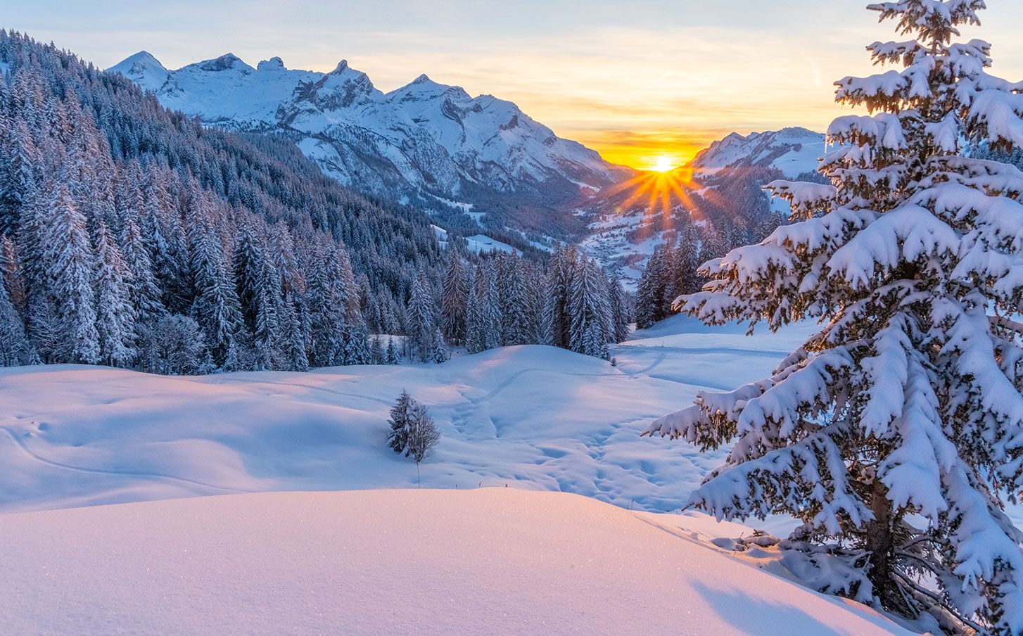 Gsteig BE - Schnee im Sonnenaufgang